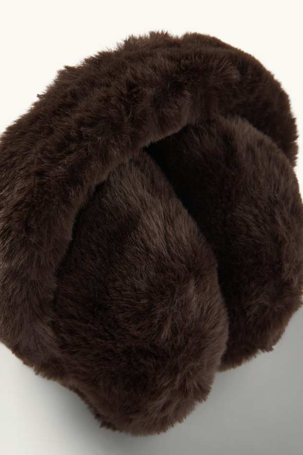 Femmes - Cache-oreilles en imitation fourrure - marron foncé