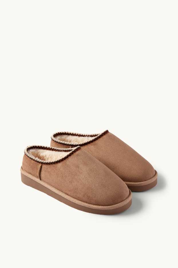 Dames - Pantoffels - imitatiesuède - lichtbruin