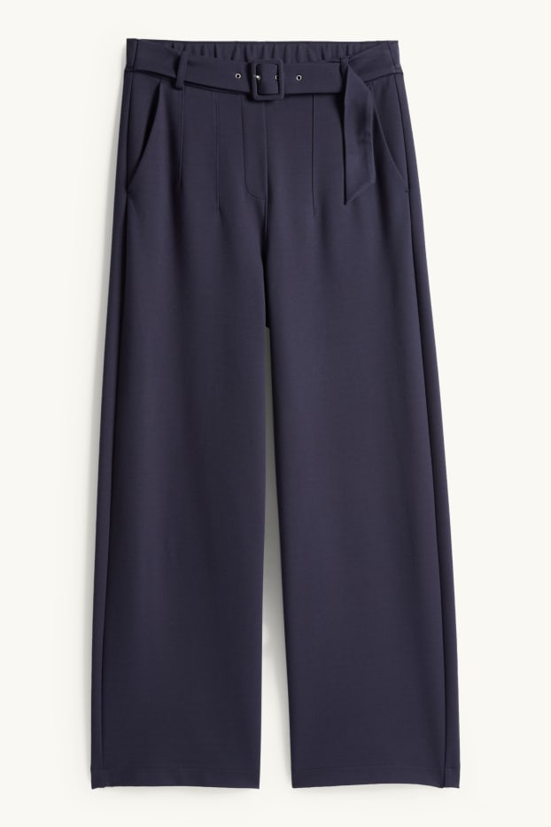 Femmes - Pantalon en jersey avec ceinture - high waist - wide leg - bleu foncé