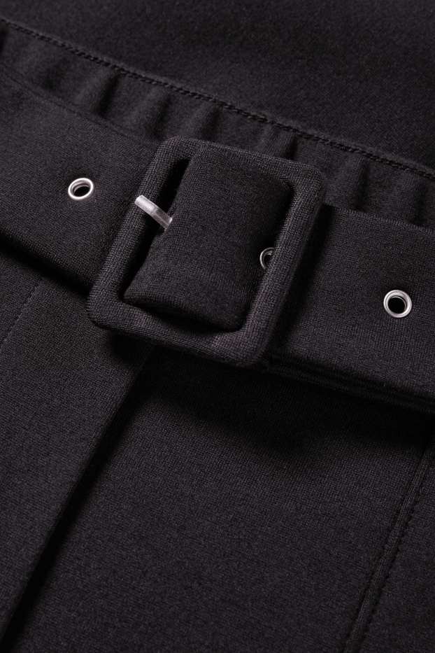 Femei - Pantaloni din jerseu cu curea - talie înaltă - wide leg - negru