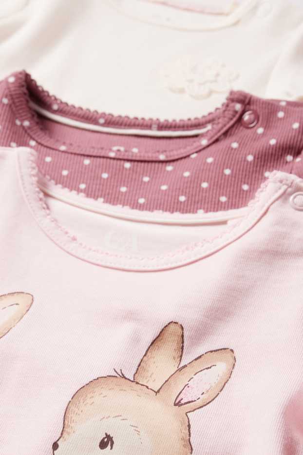 Baby Mädchen - Multipack 3er - Häschen und Blümchen - Baby-Crochet-Langarmshirt - cremeweiß