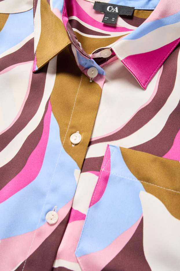 Dames - Satijnen blouse - met patroon - donkerbruin