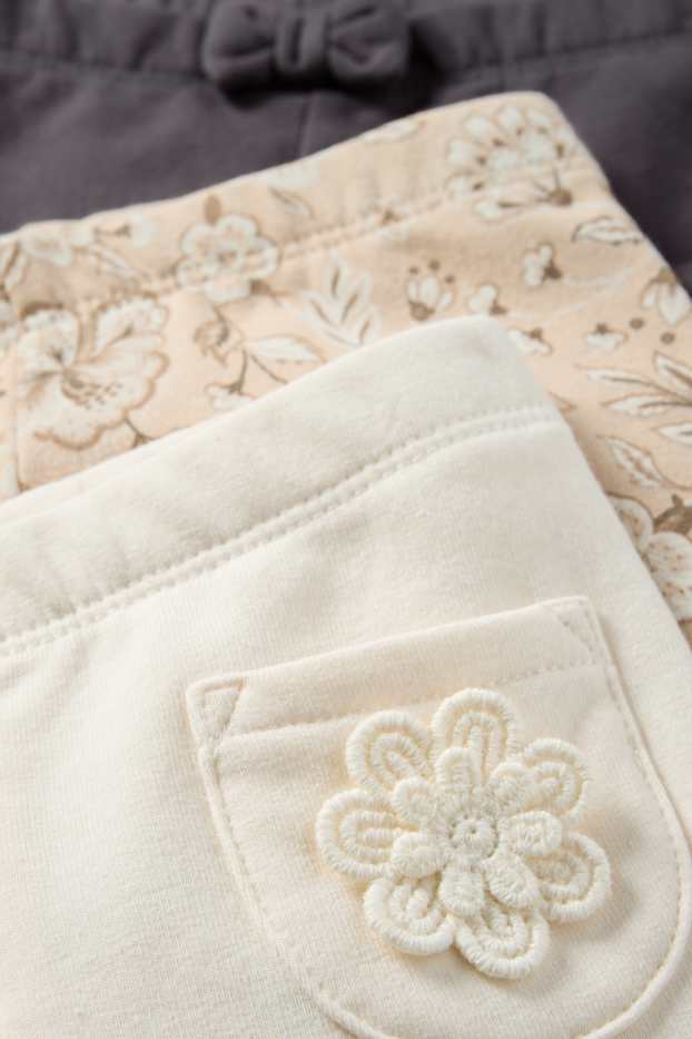 Baby Mädchen - Multipack 3er - Blümchen - Baby-Crochet-Thermoleggings - grau / beige