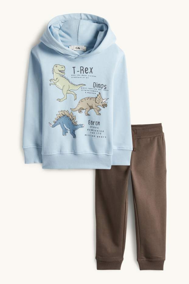 Enfants garçons - Dinosaure - ensemble - sweat à capuche et pantalon de jogging - deux pièces - marron / bleu