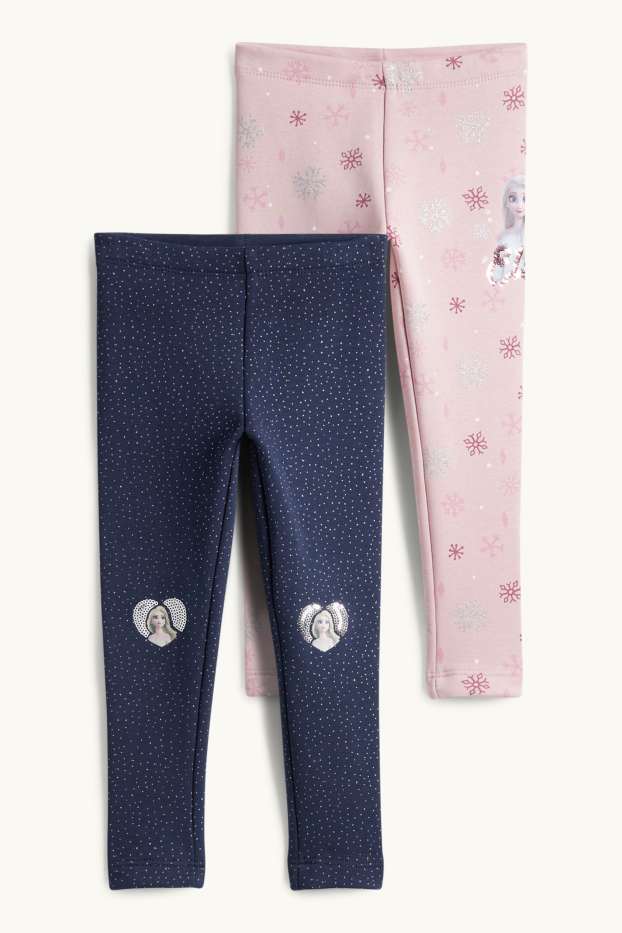 Enfants filles - Lot de 2 - La Reine des Neiges - leggings chauds - rose / bleu