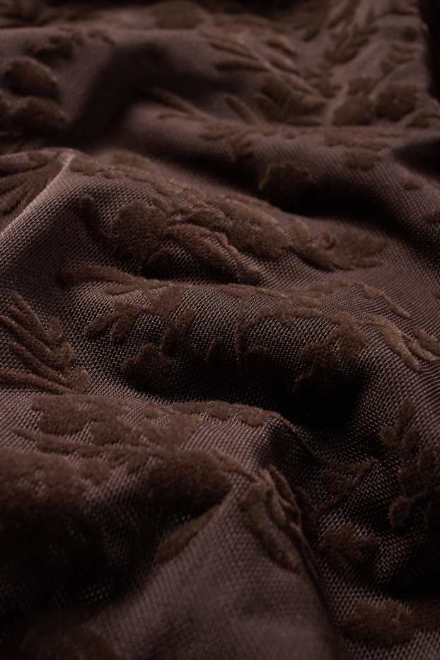 Femmes - Jupe en maille-filet - à fleurs - marron foncé