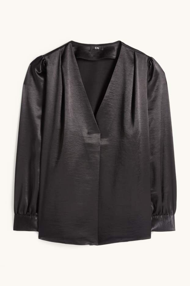 Femmes - Chemisier en satin à col V - noir