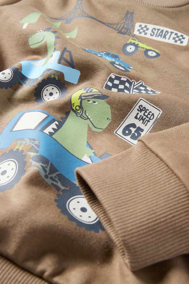 Kinder Jungen - Dino und Monster-Truck - Sweatshirt - hellbraun