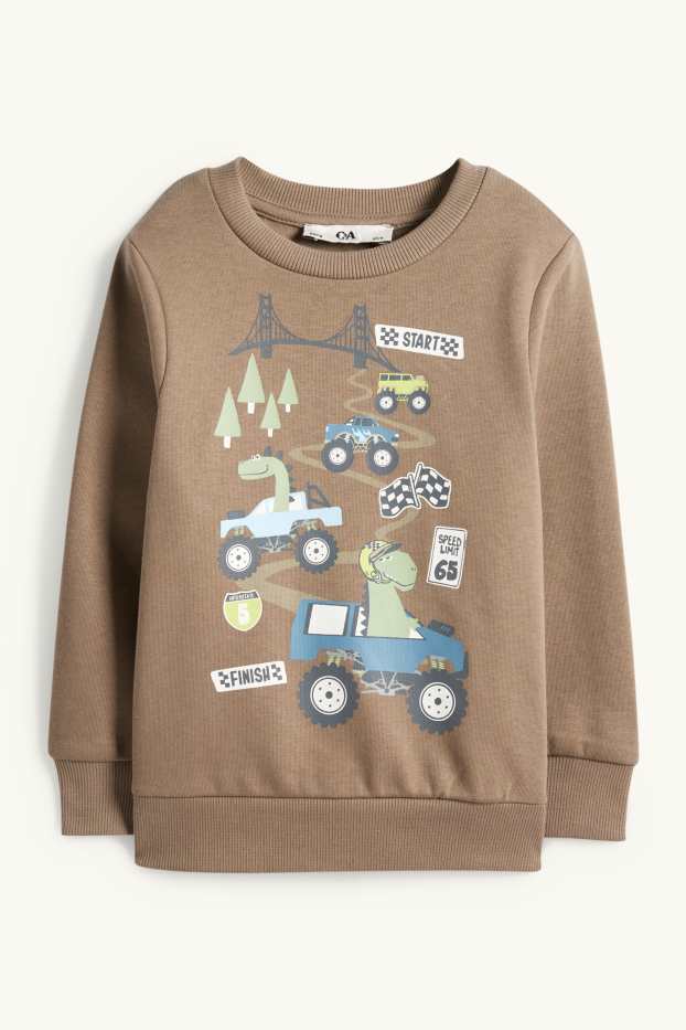Kinder Jungen - Dino und Monster-Truck - Sweatshirt - hellbraun