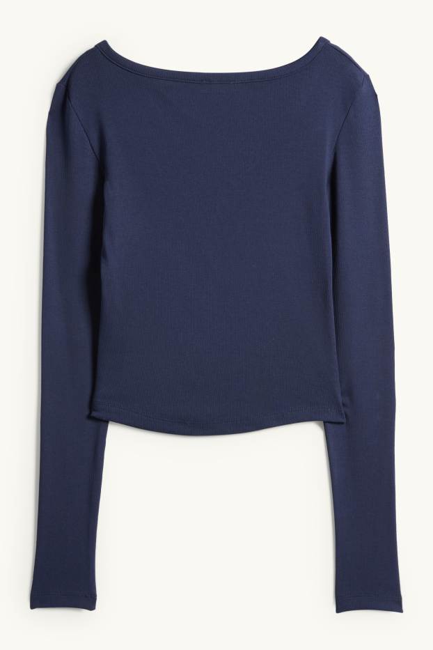 Damen - Crop Henley-Shirt - Slim Fit - gerippt - dunkelblau