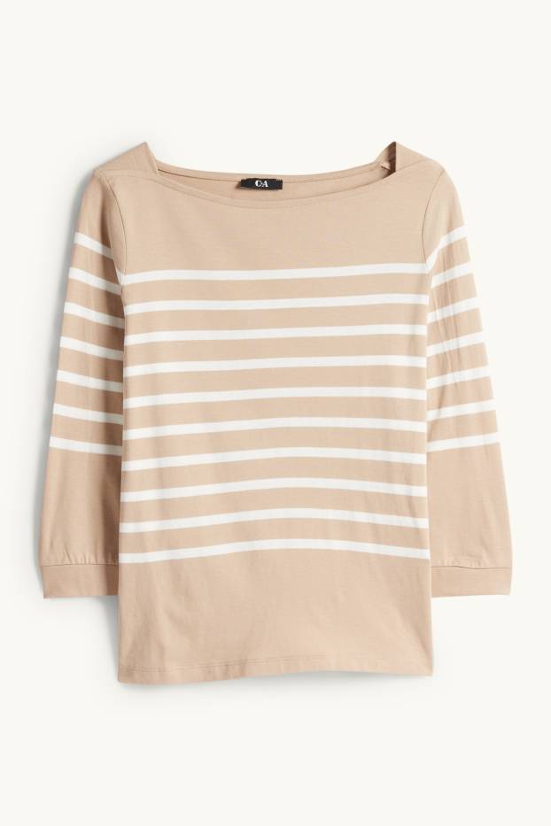 Femei - Tricou cu mânecă lungă - regular fit - alb / bej