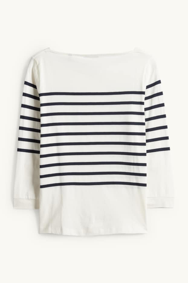 Women - Long sleeve top - regular fit - dark blue / creme white
