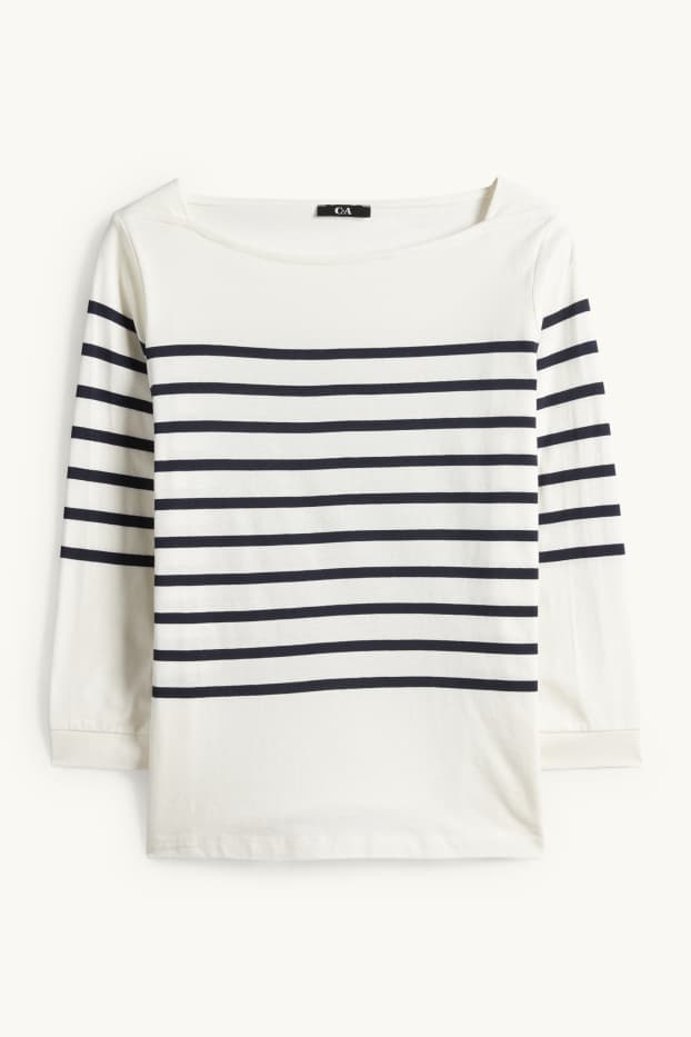Women - Long sleeve top - regular fit - dark blue / creme white