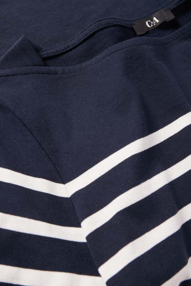 Femei - Tricou cu mânecă lungă - regular fit - albastru închis / alb