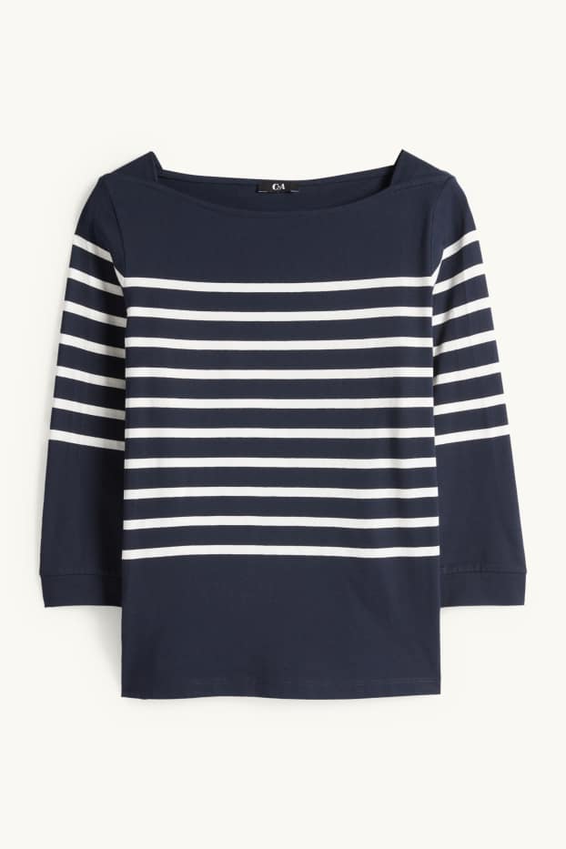 Femei - Tricou cu mânecă lungă - regular fit - albastru închis / alb