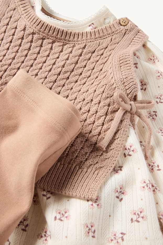 Baby Mädchen - Blümchen - Baby-Outfit - 3 teilig - hellbraun