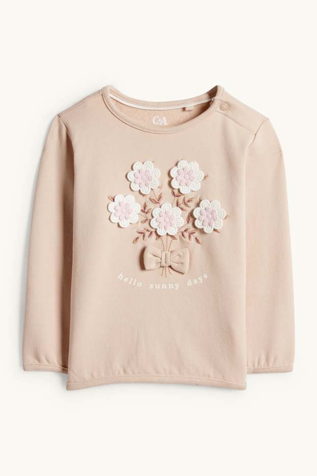 Bebeluși - fete - Floricele - compleu bebeluși, cu aplicații croșetate - 2 piese - bej deschis