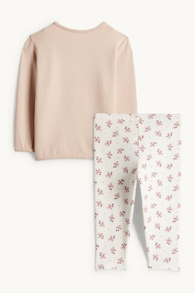 Bebeluși - fete - Floricele - compleu bebeluși, cu aplicații croșetate - 2 piese - bej deschis