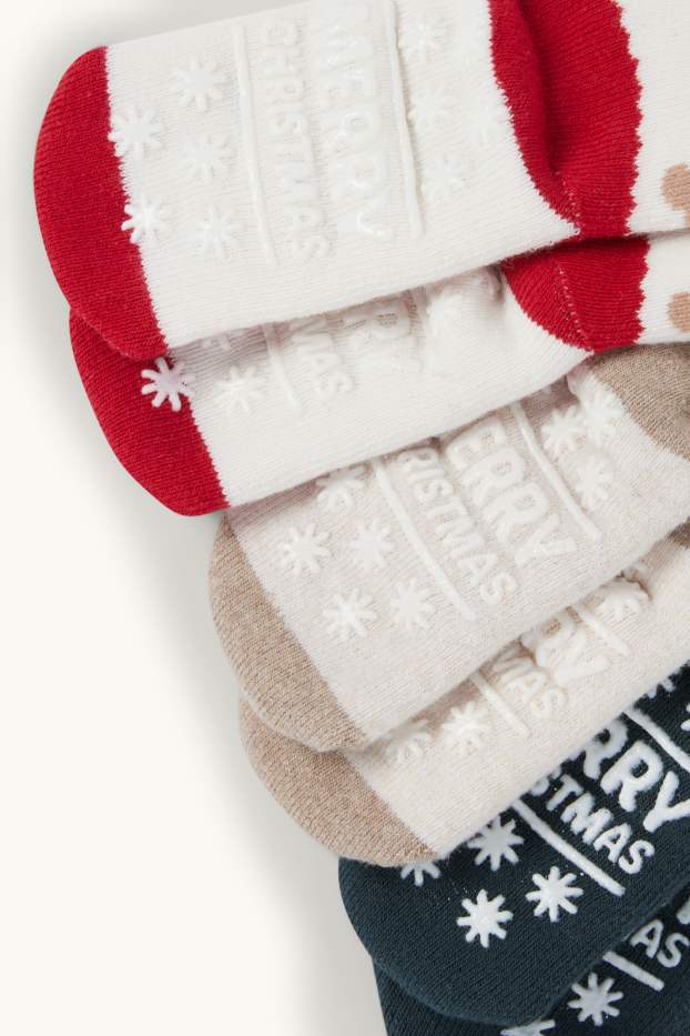 Bébés filles - Lot de 3 paires - chaussettes antidérapantes de Noël pour bébé - rouge / beige