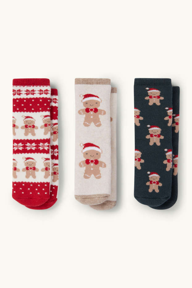 Bébés filles - Lot de 3 paires - chaussettes antidérapantes de Noël pour bébé - rouge / beige