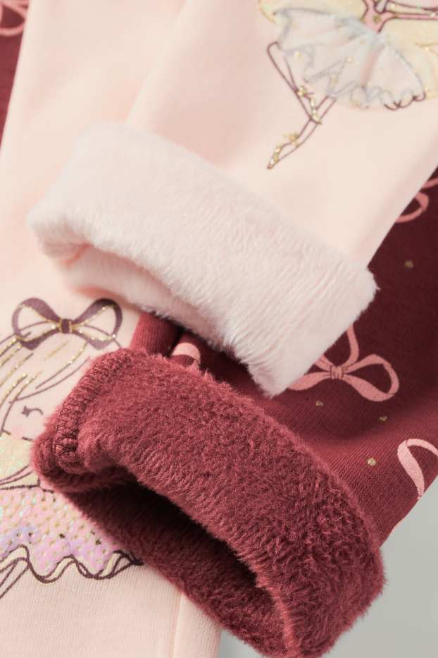 Enfants filles - Lot de 2 - nœud et ballerine - leggings chauds - rose / rouge foncé