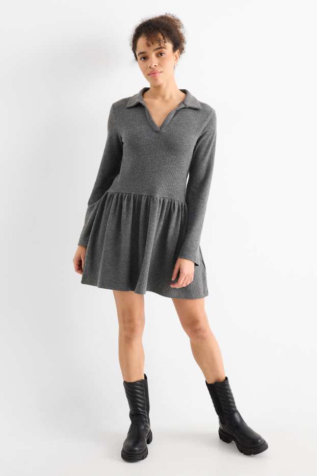 Women - A-line dress - ribbed - dark gray
