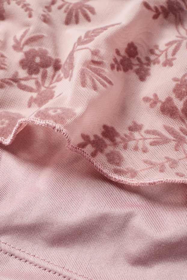 Dámské - Souprava - krátké tričko s dlouhým rukávem a top - slim fit - s květinovým vzorem - růžová