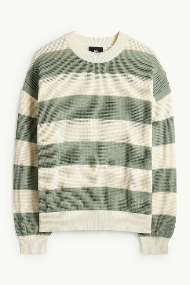 Hommes - Pull - à rayures - beige / vert