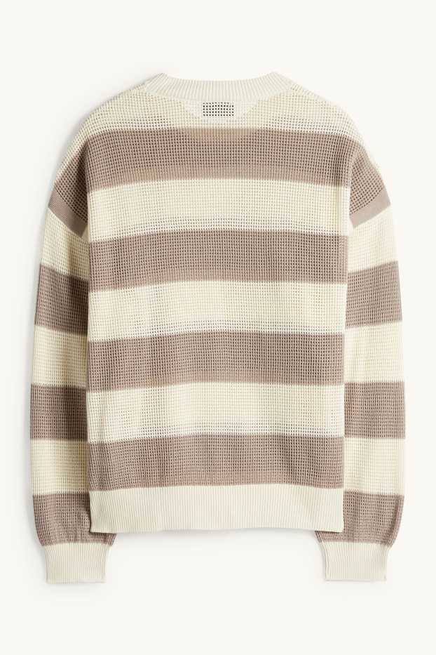 Men - Jumper - striped - light beige