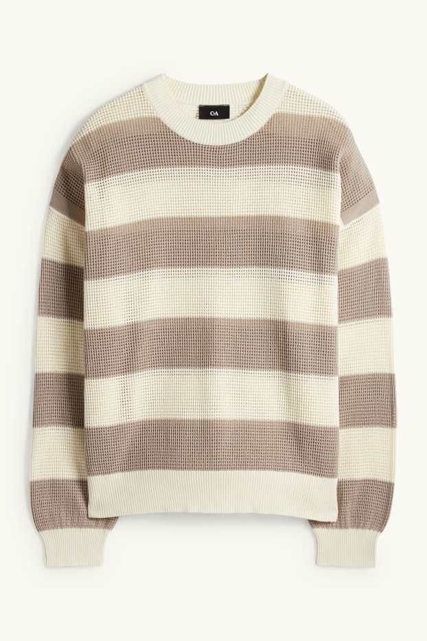 Men - Jumper - striped - light beige