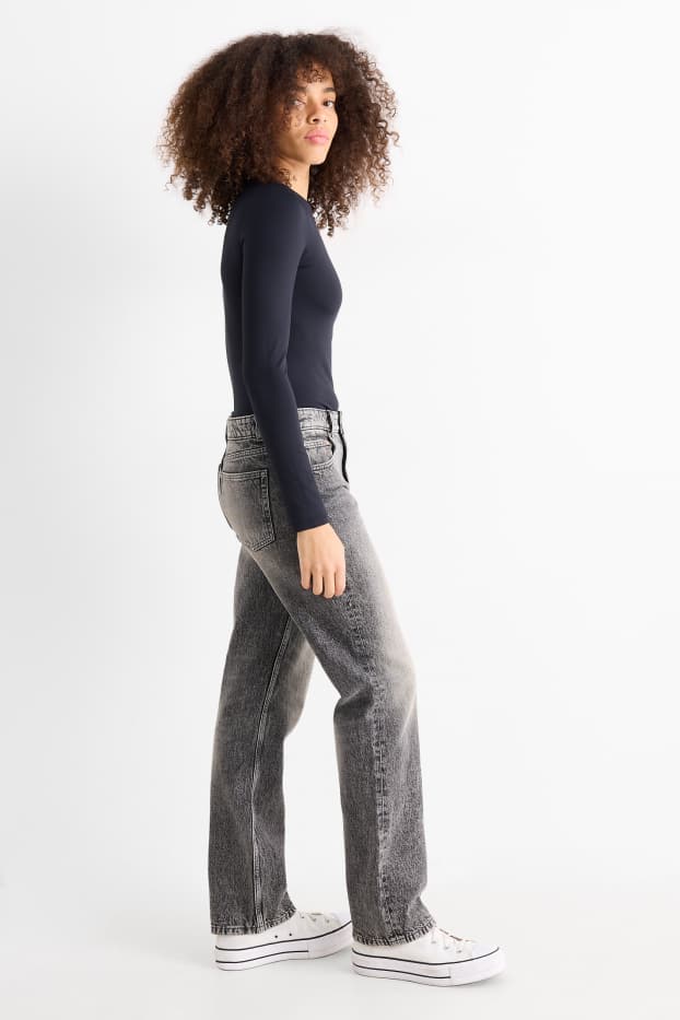 Damen - Straight Jeans - Low Waist - dunkeljeansgrau