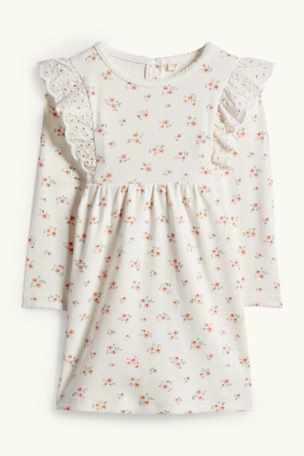 Bébés filles - Petites fleurs - robe pour bébé - broderie anglaise - 2 pièces - blanc crème