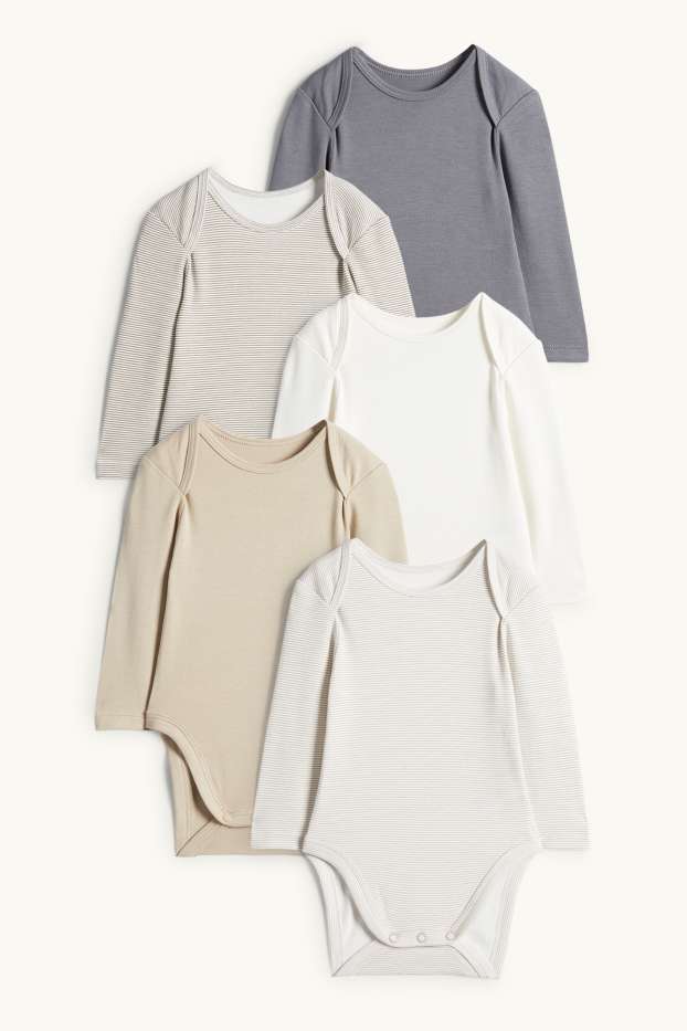 Unisex - Multipack 5er - Baby-Body - weiß / beige