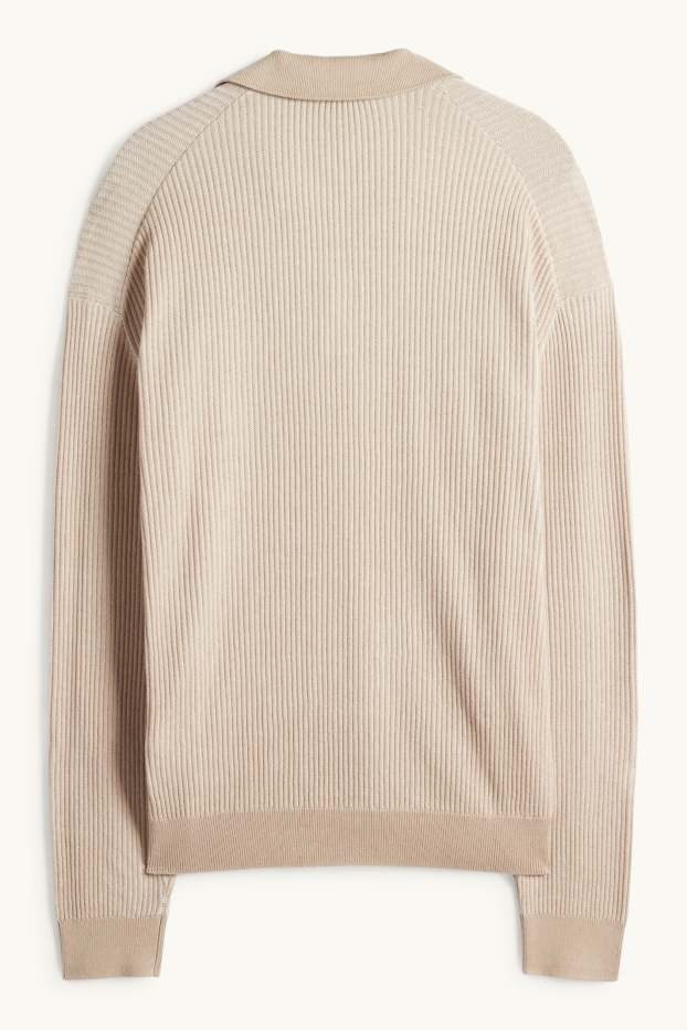 Herren - Pullover - gerippt - hellbeige