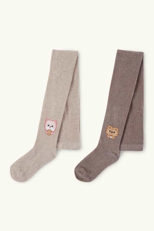Kinder Mädchen - Multipack 2er - Kawaii - Strumpfhose - beige