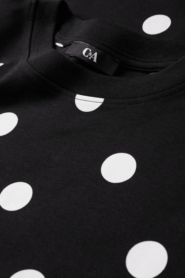 Women - T-shirt - slim fit - polka dot - black / white