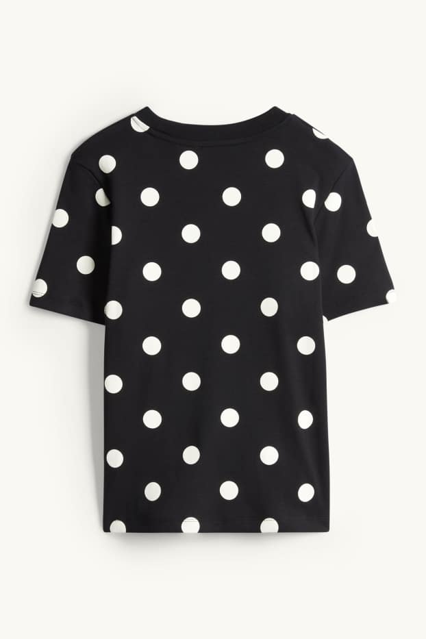 Women - T-shirt - slim fit - polka dot - black / white