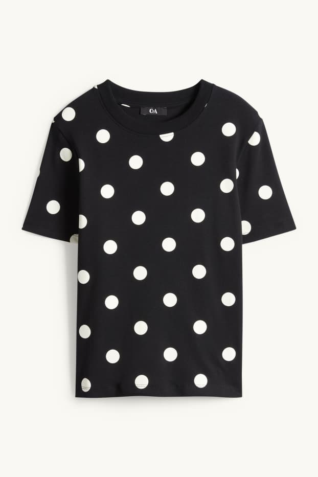 Women - T-shirt - slim fit - polka dot - black / white