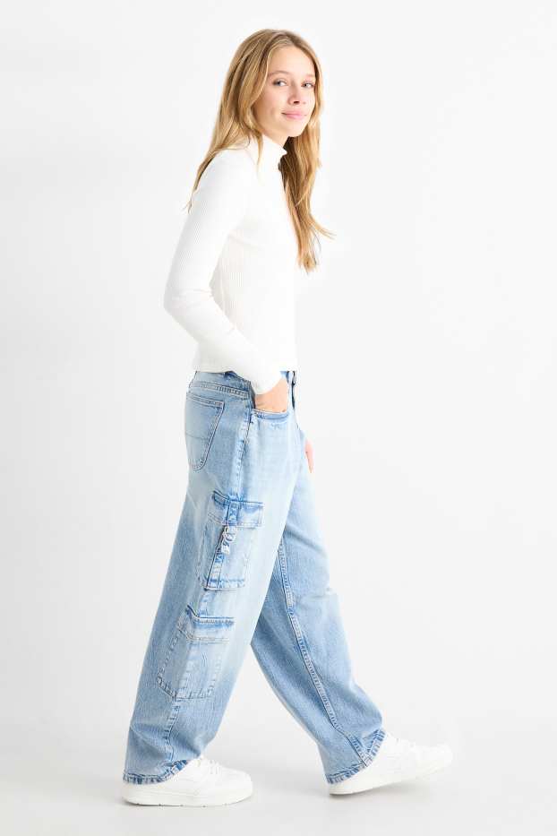 Enfants filles - Cargo jean - jean bleu clair