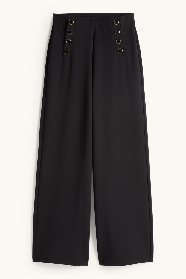 Femmes - Pantalon en jersey - mid waist - wide leg - noir