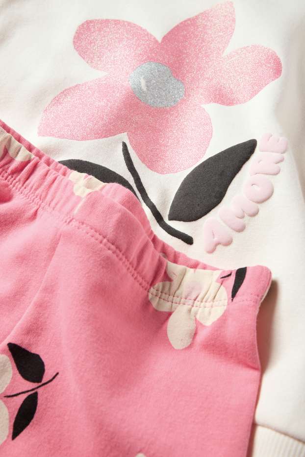 Kinderen: meisjes - Bloemen - set - sweatshirt en flared legging - 2-delig - fuchsiarood