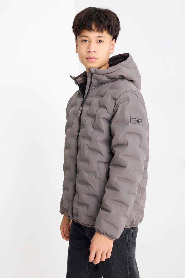 Kinder Jungen - Steppjacke mit Kapuze - wasserabweisend - grau