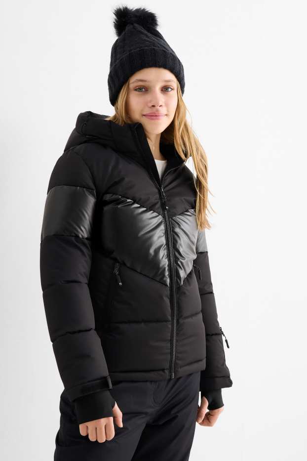 Enfants filles - Veste de ski à capuche - finition déperlante - noir