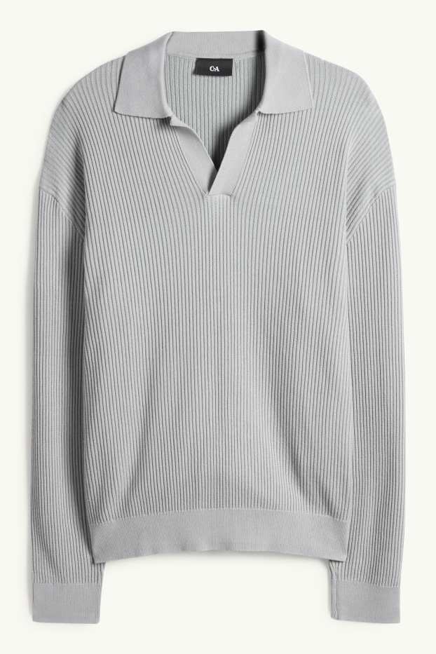 Herren - Pullover - gerippt - hellgrau