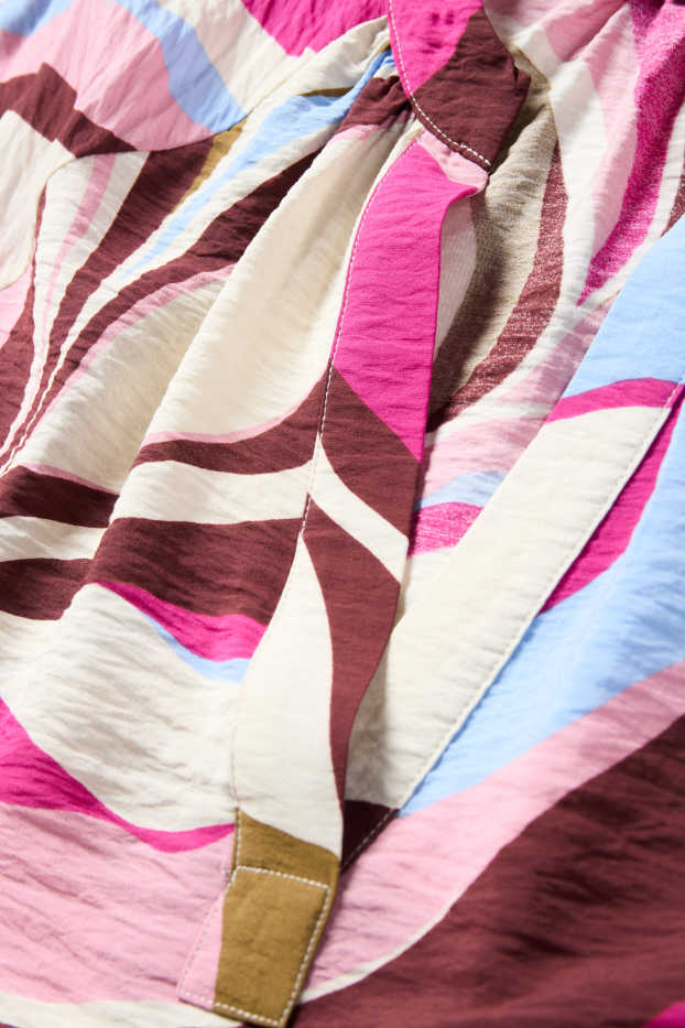 Donna - Blusa con scollo a V - fantasia - marrone / fucsia