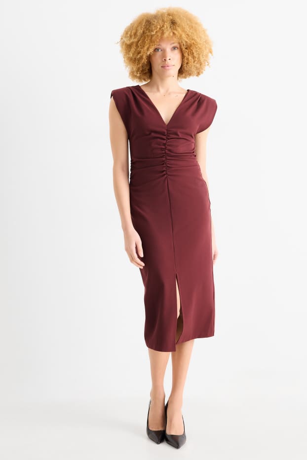Damen - Kleid mit V-Ausschnitt - Straight Fit - bordeaux