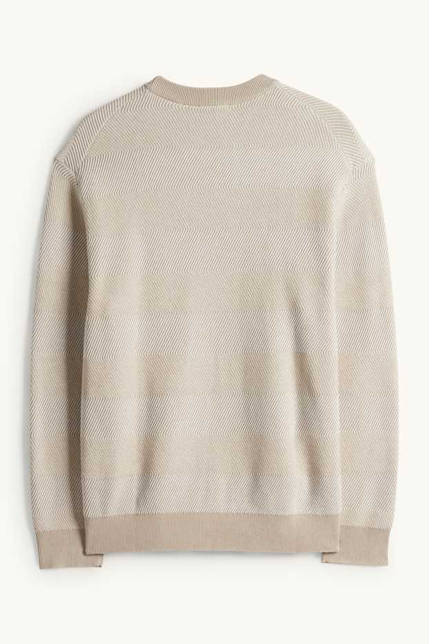 Bărbați - Pulover - cu dungi - structurat - bej deschis