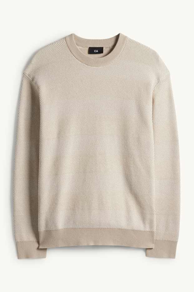 Bărbați - Pulover - cu dungi - structurat - bej deschis