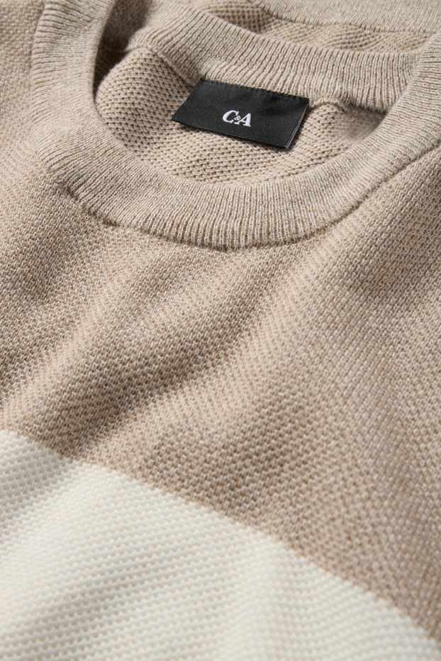 Pánské - Svetr - pruhovaný - strukturovaný - bílá/béžová