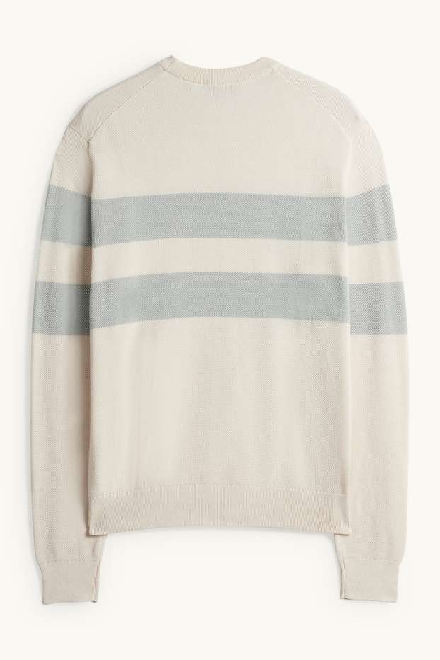 Pánské - Svetr - pruhovaný - strukturovaný - světle béžová